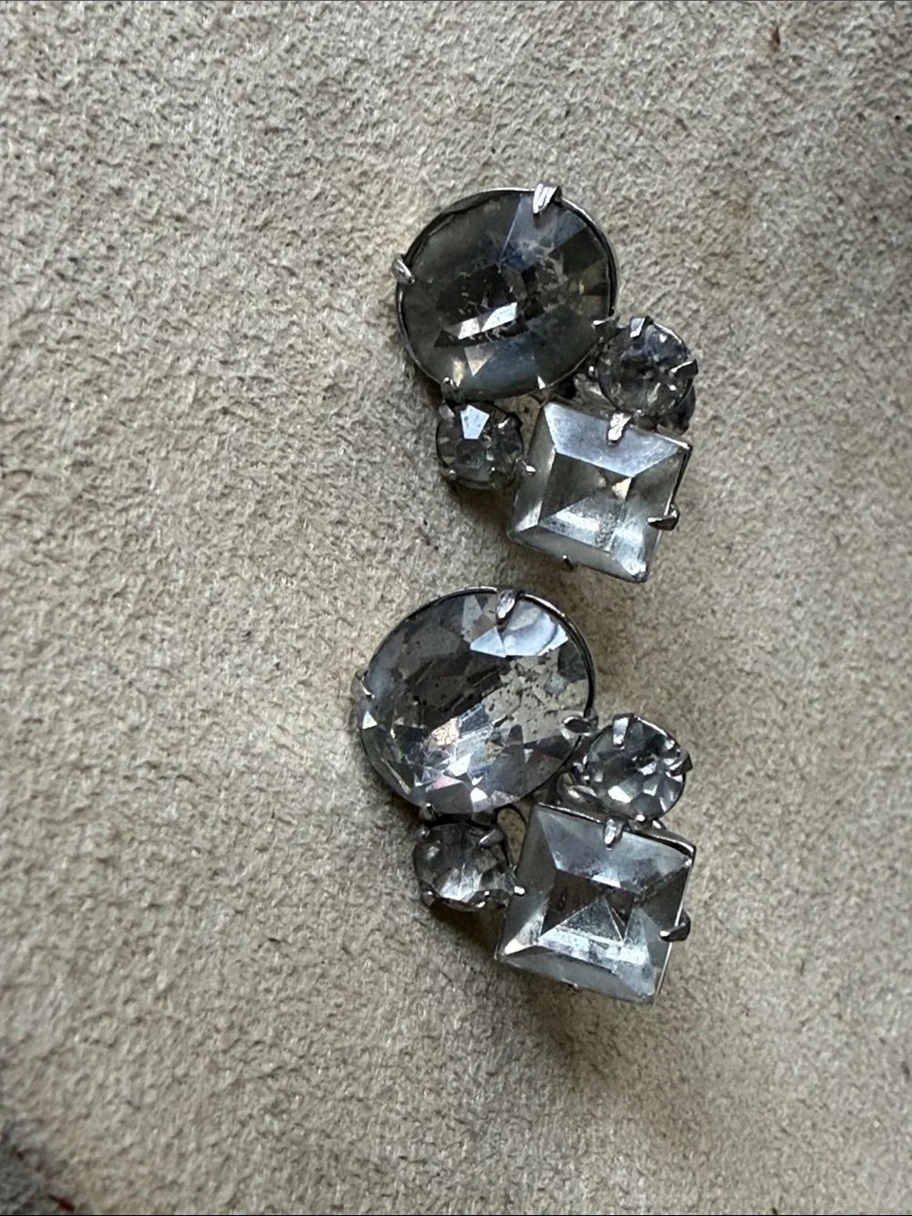 Vintage Clear Crystal Cluster Earrings!